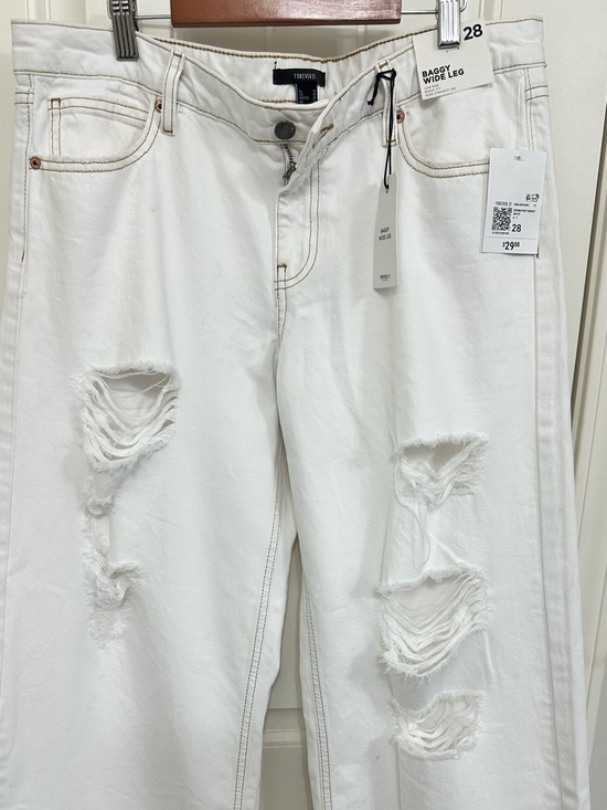 Forever 21 Denim - Forever 21 White Distressed Bootcut Jeans - Men